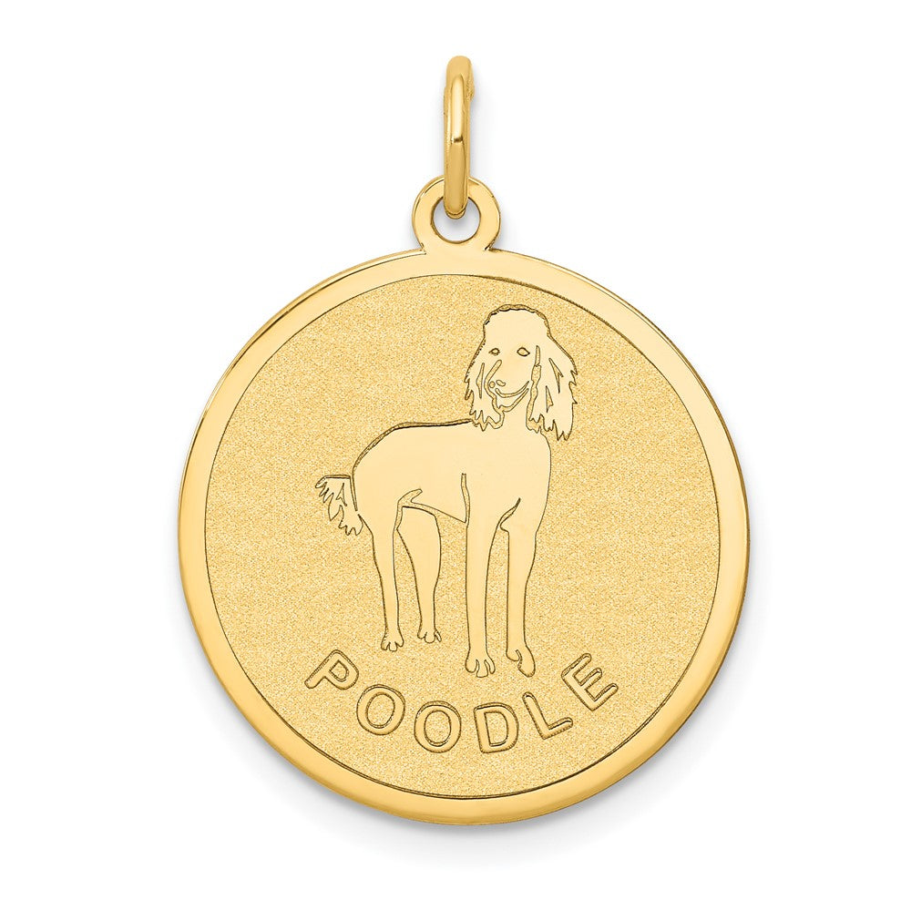 14k Yellow Gold Poodle Disc Engravable Charm Pendant Jewelry Gifts (Length 1.01" Width 0.78")