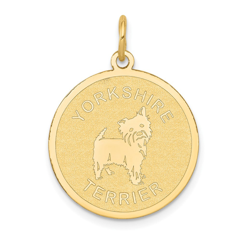 14k Yellow Gold Yorkshire Terrier Disc Engravable Charm Pendant Jewelry Gifts (Length 1.01" Width 0.78")