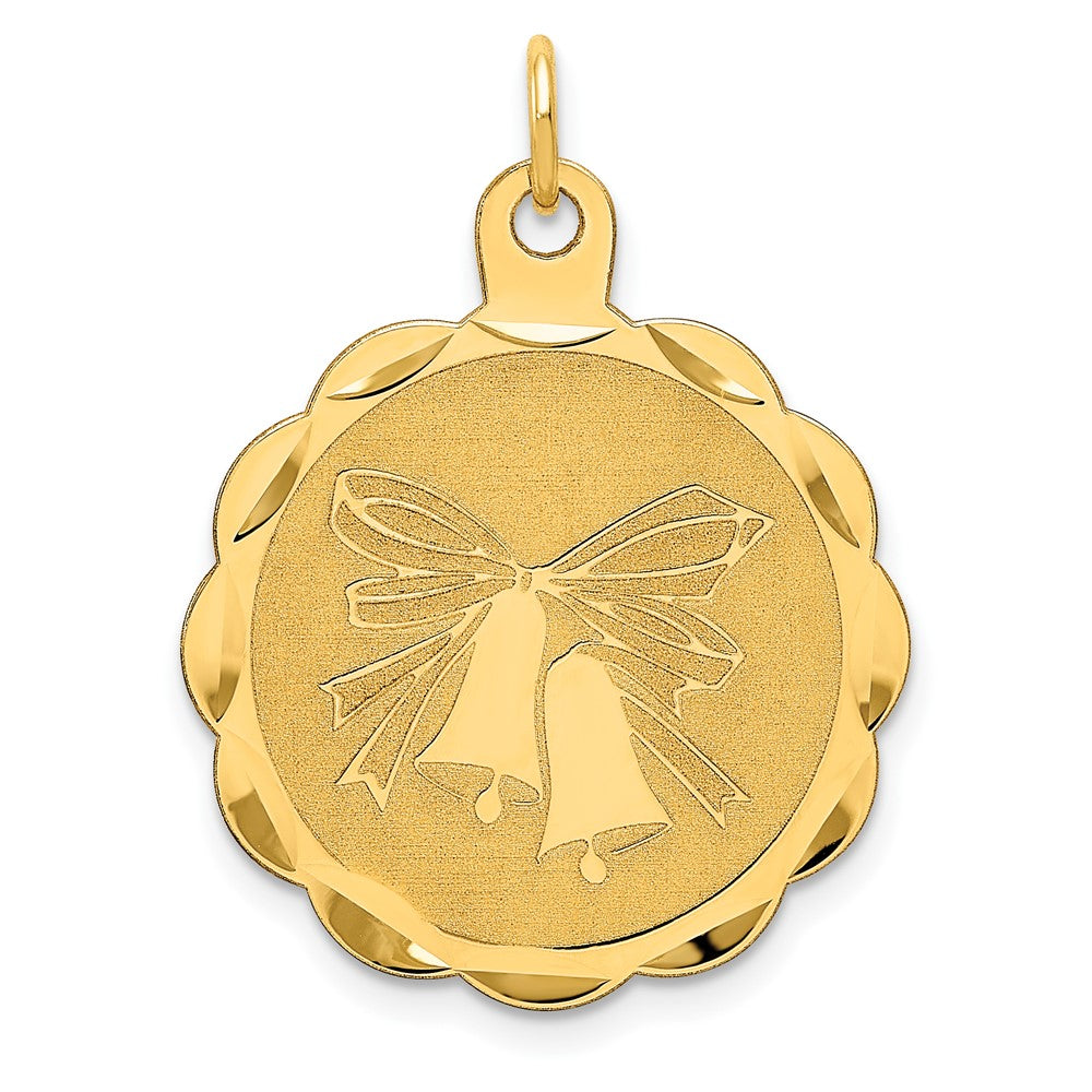 14k Yellow Gold Wedding Bells Disc Engravable Charm Pendant Jewelry Gifts (Length 1.09" Width 0.9")