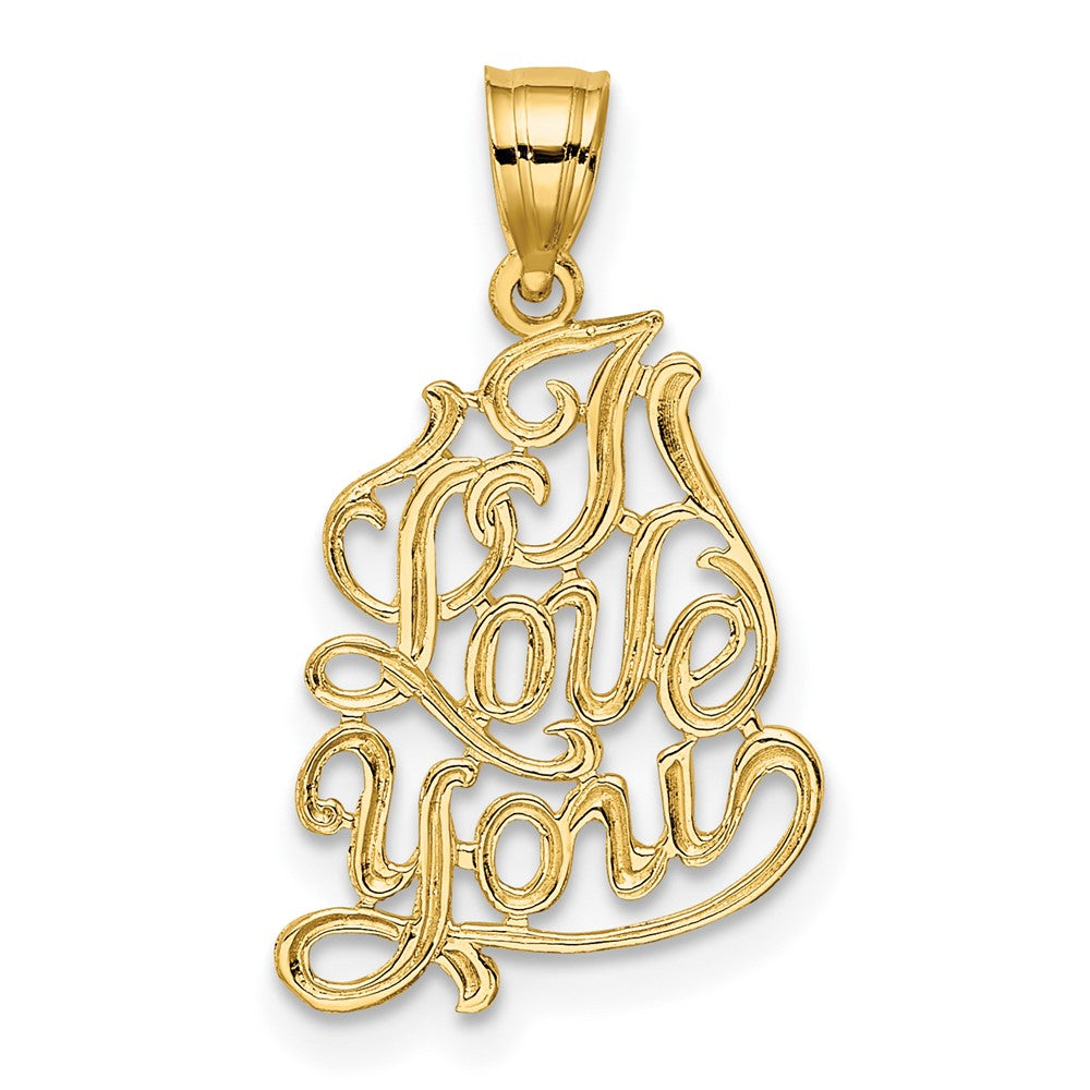 14k Yellow Gold I LOVE YOU ScriptEngravable Charm Pendant Jewelry Gifts (Length 0.89" Width 0.5")