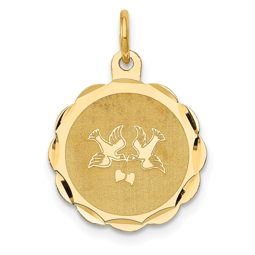 14k Yellow Gold Love Birds Disc Engravable Charm Pendant Jewelry Gifts (Length 0.86" Width 0.62")