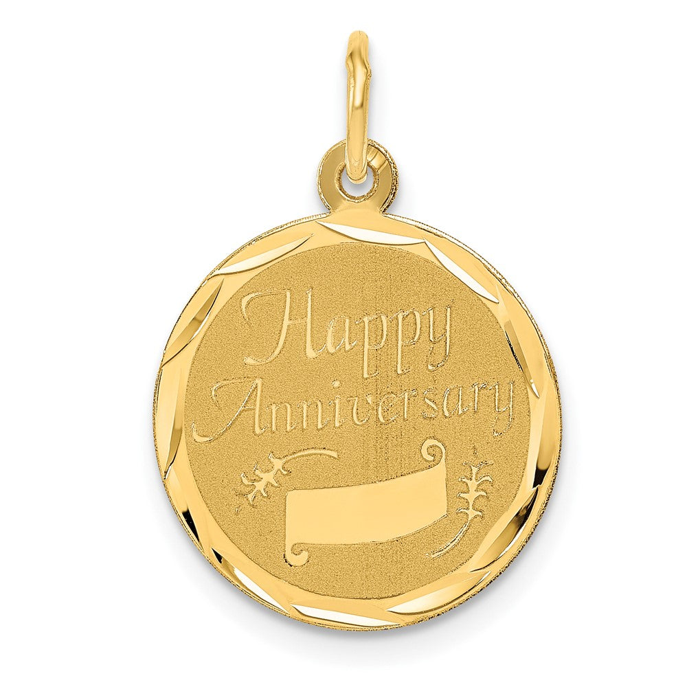 14k Yellow Gold HAPPY ANNIVERSARYEngravable Charm Pendant Jewelry Gifts (Length 0.94" Width 0.62")