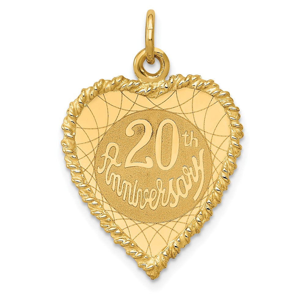 14k Yellow Gold Happy 20th ANNIVERSARYEngravable Charm Pendant Jewelry Gifts (Length 1.13" Width 0.74")
