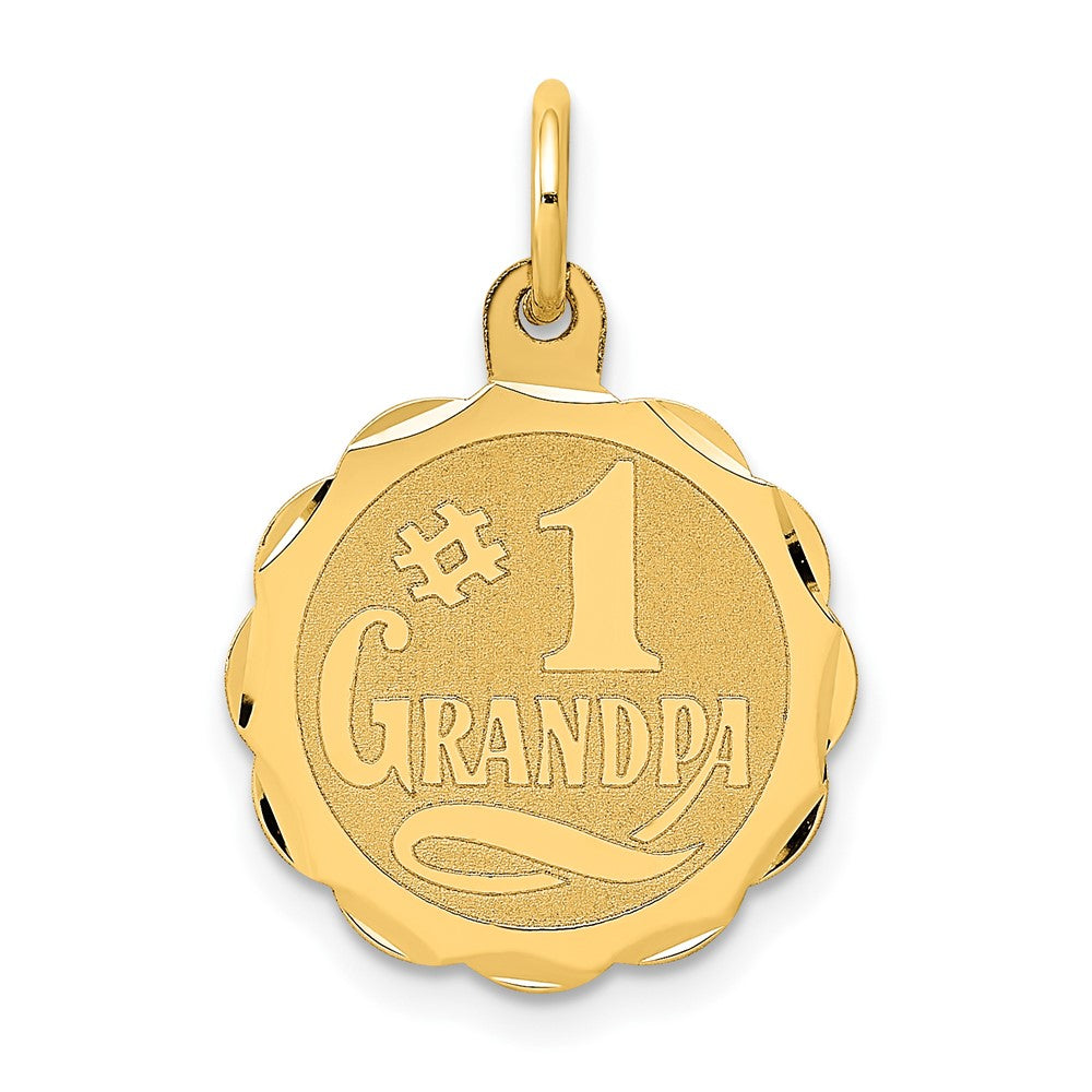 14k Yellow Gold #1 GRANDPA Disc Engravable Charm Pendant Jewelry Gifts (Length 0.86" Width 0.62")
