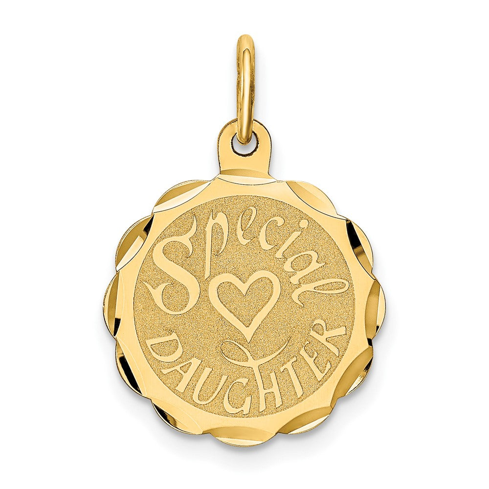 14k Yellow Gold SPECIAL DAUGHTER Engravable Charm Pendant Jewelry Gifts (Length 0.9" Width 0.59")
