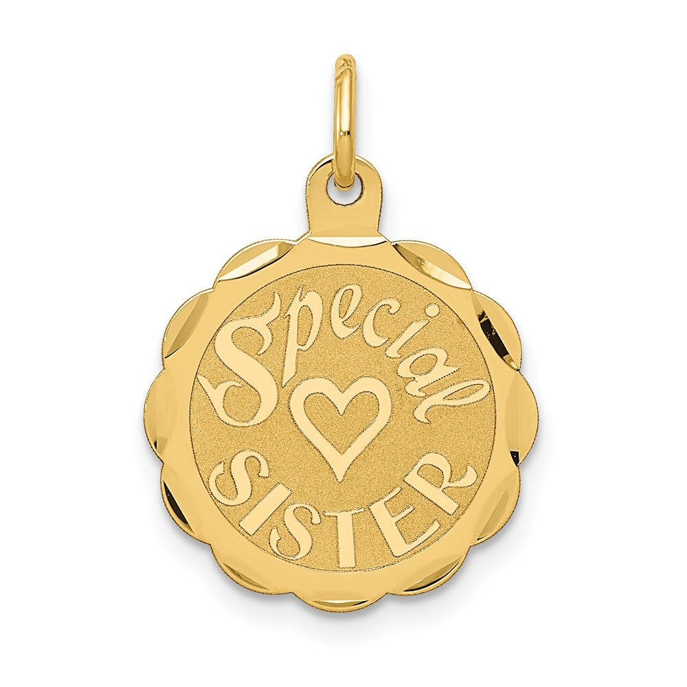 14k Yellow Gold SPECIAL SISTER Engravable Charm Pendant Jewelry Gifts (Length 0.9" Width 0.59")