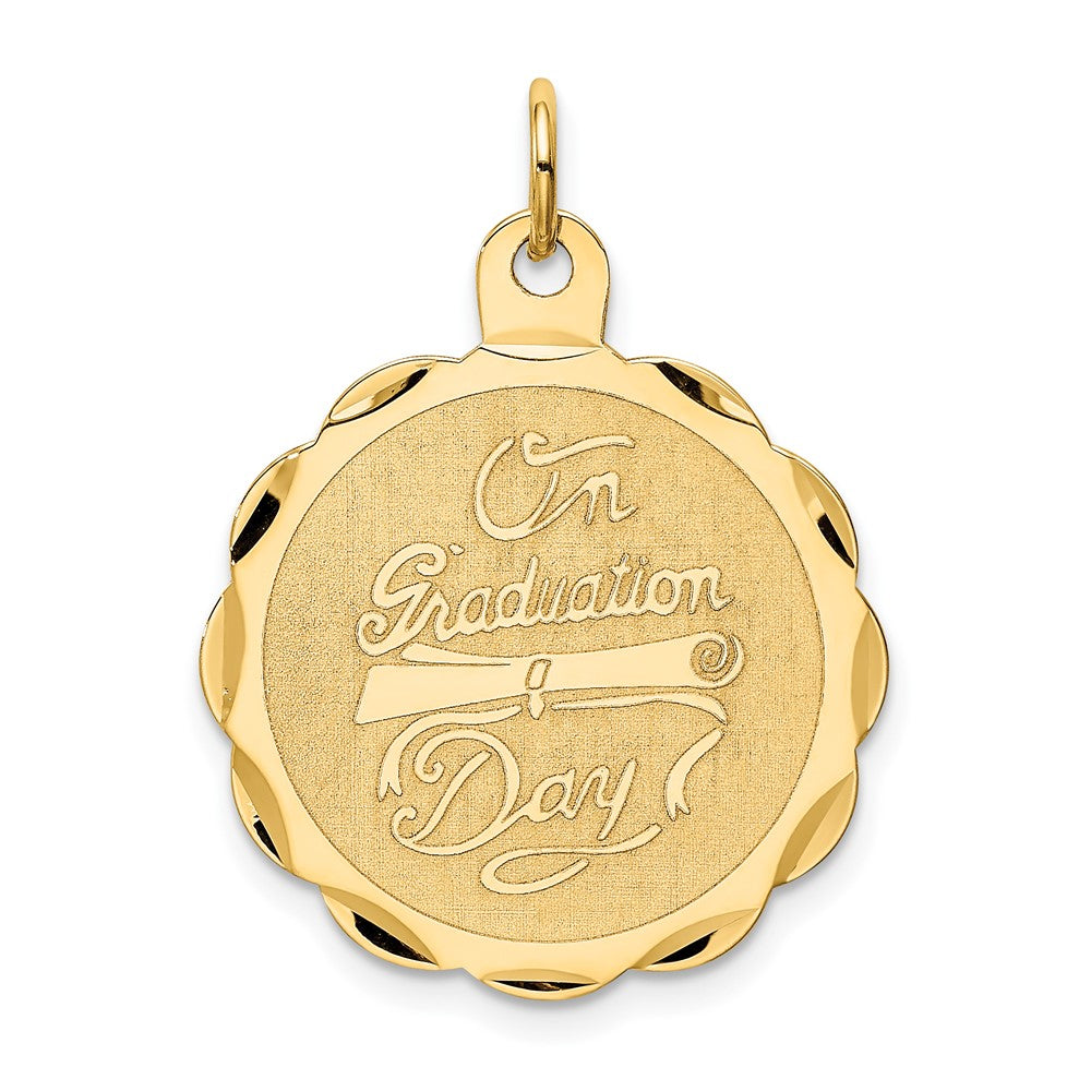 14k Yellow Gold ON GRADUATION DAY with Diploma Engravable Charm Pendant Jewelry Gifts (Length 1.13" Width 0.86")