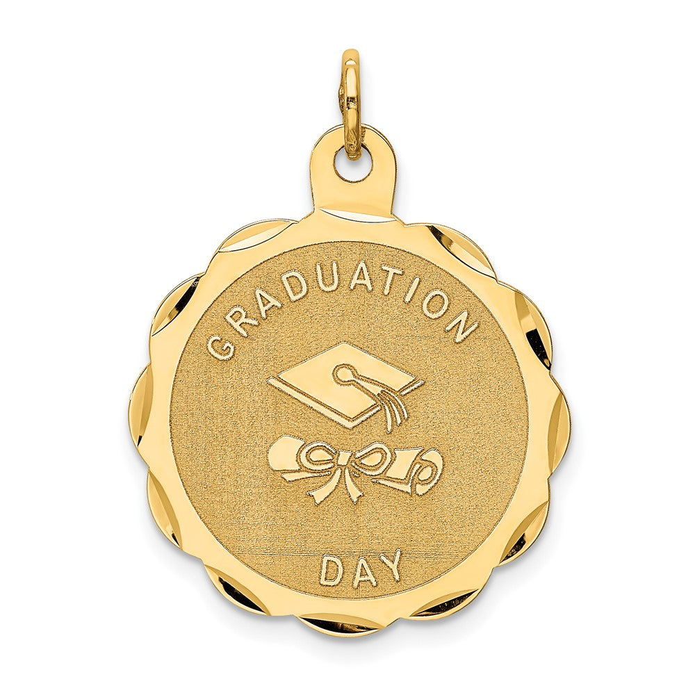14k Yellow Gold GRADUATION DAY with Diploma Engravable Charm Pendant Jewelry Gifts (Length 1.13" Width 0.86")