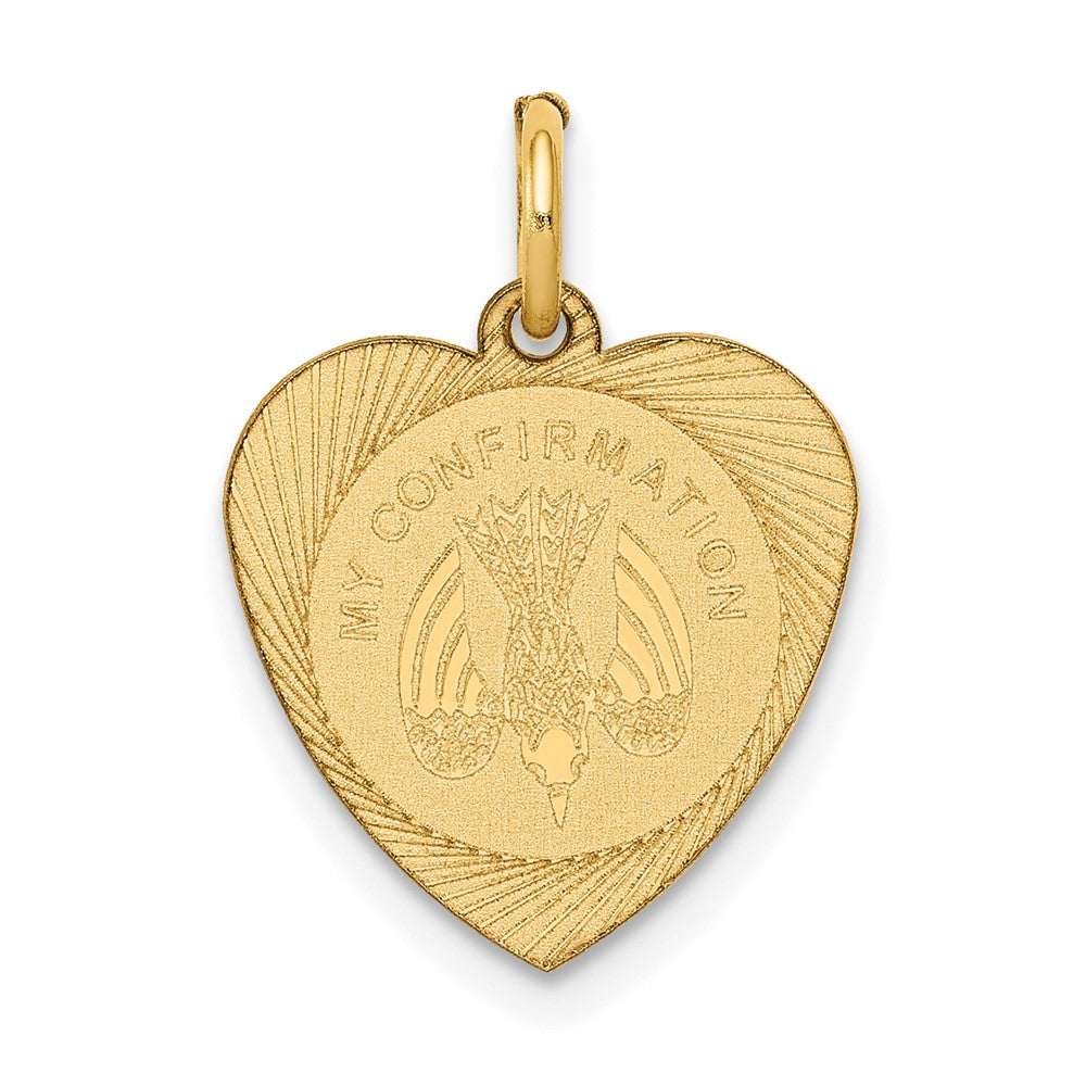 14k Yellow Gold My Confirmation Heart Disc Engravable Charm Pendant Jewelry Gifts (Length 0.74" Width 0.51")