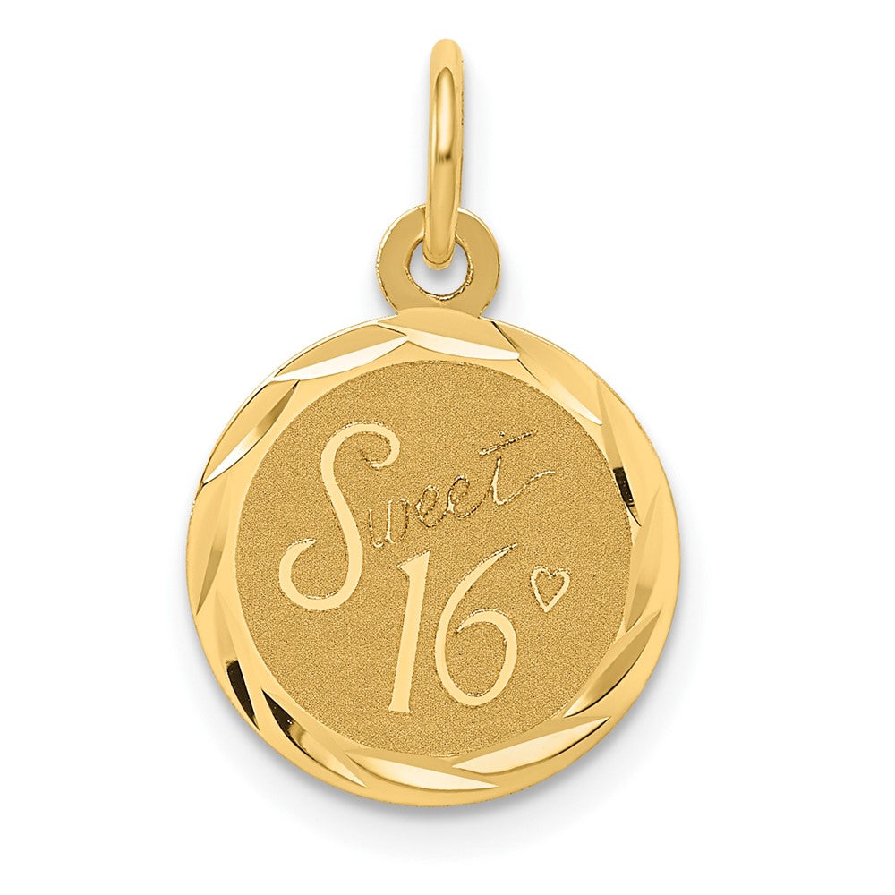 14k Yellow Gold SWEET 16 Disc Engravable Charm Pendant Jewelry Gifts (Length 0.78" Width 0.47")