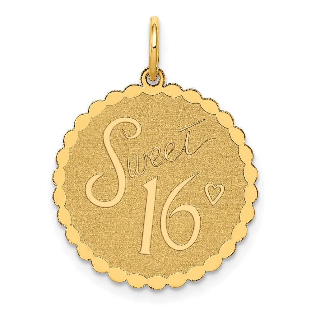 14k Yellow Gold SWEET 16 Disc Engravable Charm Pendant Jewelry Gifts (Length 0.98" Width 0.7")