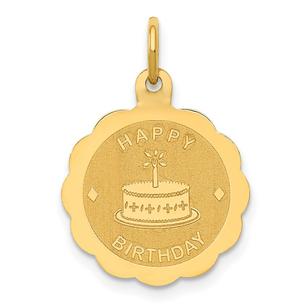 14k Yellow Gold Polished Satin HAPPY BIRTHDAYEngravable Charm Pendant Jewelry Gifts (Length 0.86" Width 0.55")