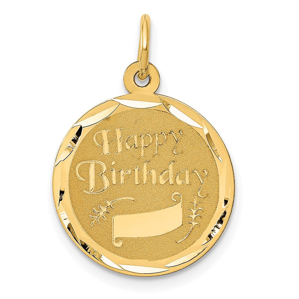 14k Yellow Gold HAPPY BIRTHDAYEngravable Charm Pendant Jewelry Gifts (Length 0.9" Width 0.62")