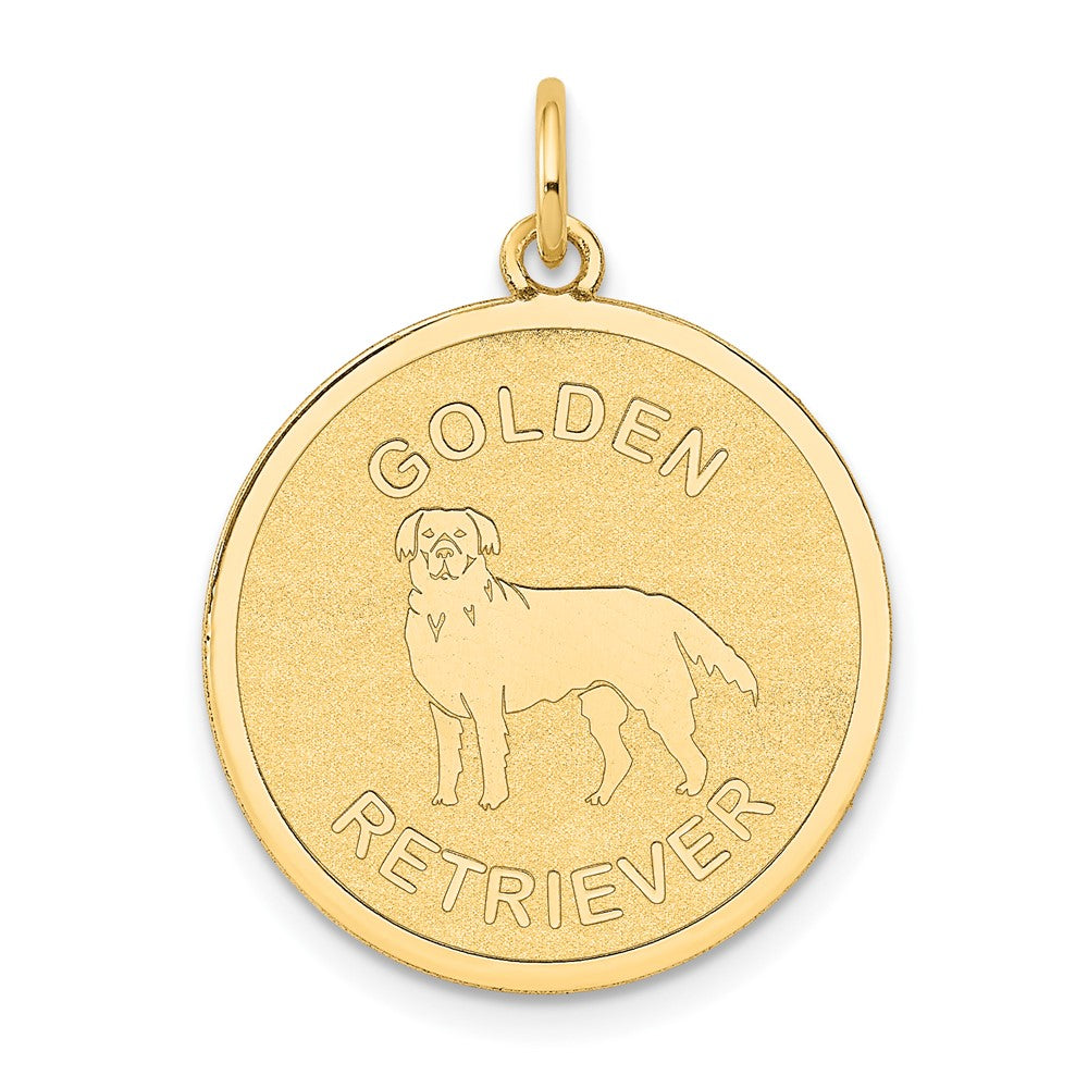 14k Yellow Gold Golden Retriever Disc Engravable Charm Pendant Jewelry Gifts (Length 1.01" Width 0.78")