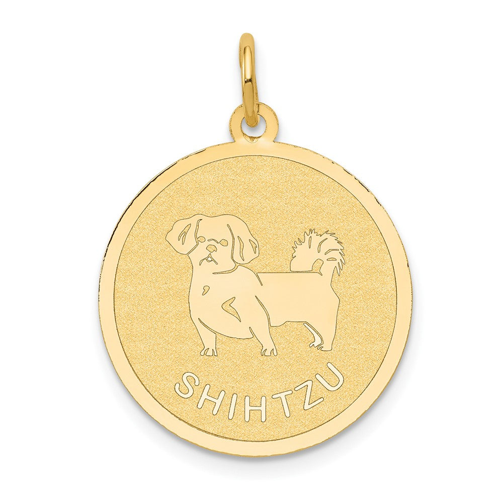 14k Yellow Gold Shih Tzu Disc Engravable Charm Pendant Jewelry Gifts (Length 1.01" Width 0.78")