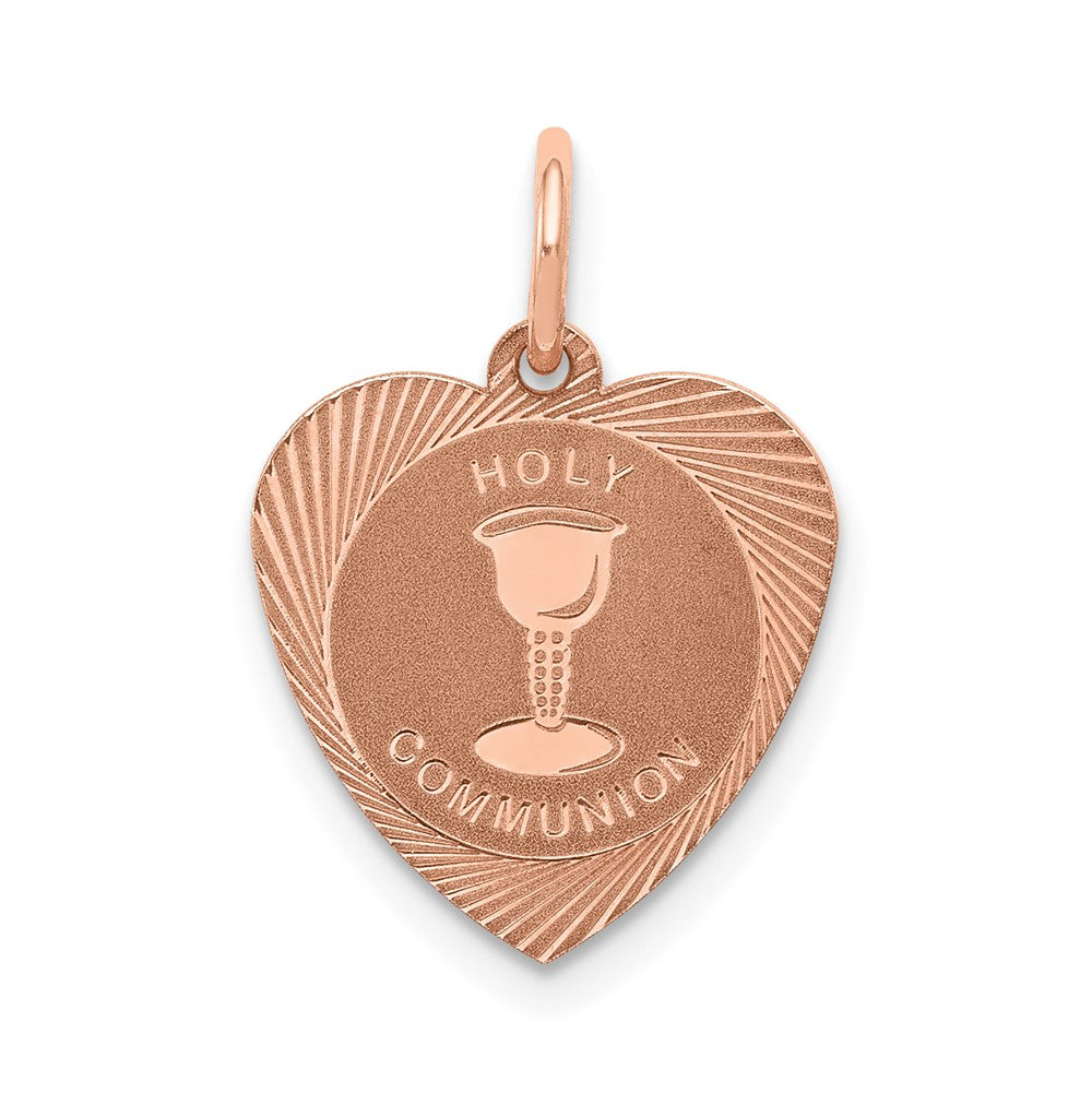 14K Rose Gold Holy Communion Heart Engravable Charm Pendant Jewelry Gifts (Length 0.74" Width 0.55")