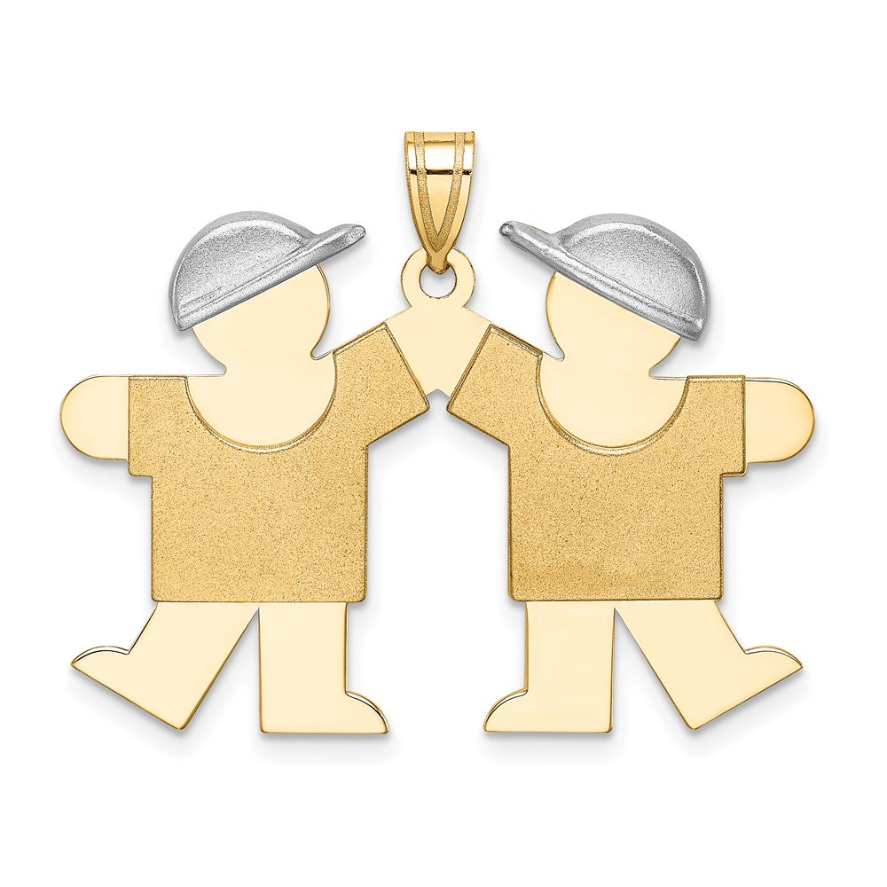 14k Two Tone Yellow and White Gold Large Double Boys Engravable Charm Pendant Jewelry Gifts (Length 1.21" Width 1.29")