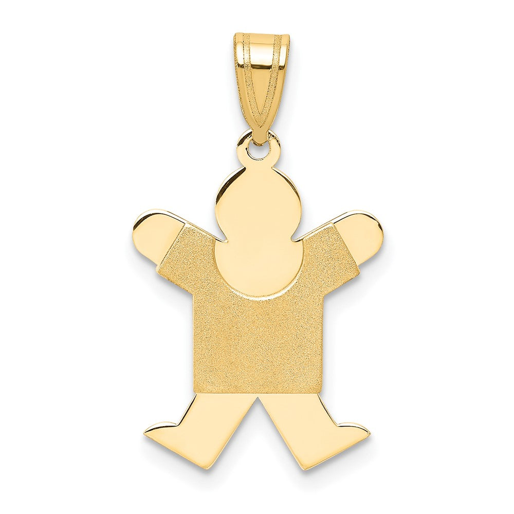 14k Yellow Gold Satin Boy Jumping Engravable Charm Pendant Jewelry Gifts (Length 0.98" Width 0.55")
