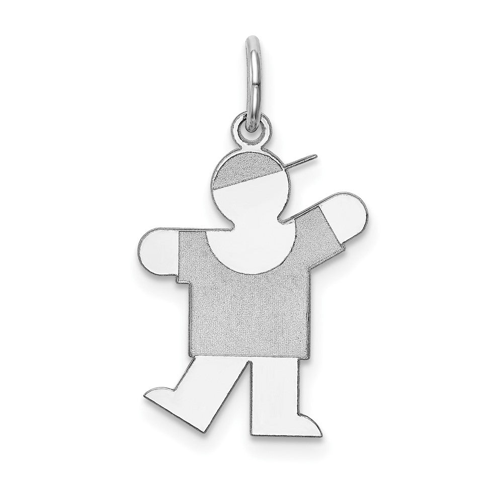 14k White Gold Kid Engravable Charm Pendant Jewelry Gifts (Length 0.98" Width 0.59")