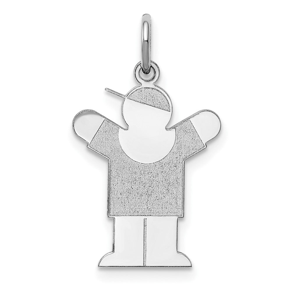 14k White Gold Kid Engravable Charm Pendant Jewelry Gifts (Length 0.98" Width 0.59")