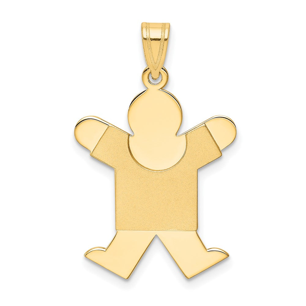 14k Yellow Gold Satin Boy Jumping Engravable Charm Pendant Jewelry Gifts (Length 1.17" Width 0.78")