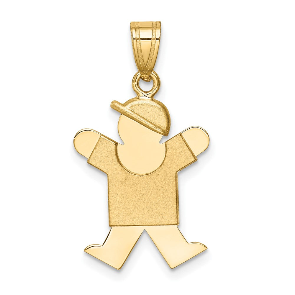 14k Yellow Gold Boy with Hat on Right Engravable Charm Pendant Jewelry Gifts (Length 0.98" Width 0.59")