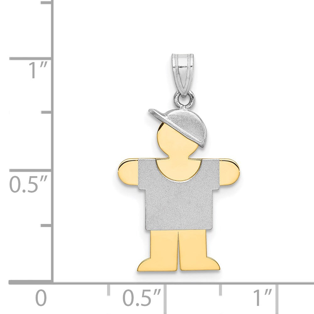 14k Two Tone Yellow and White Gold Small Boy with Hat on Right Engravable Charm Pendant Jewelry Gifts (Length 0.98" Width 0.59")