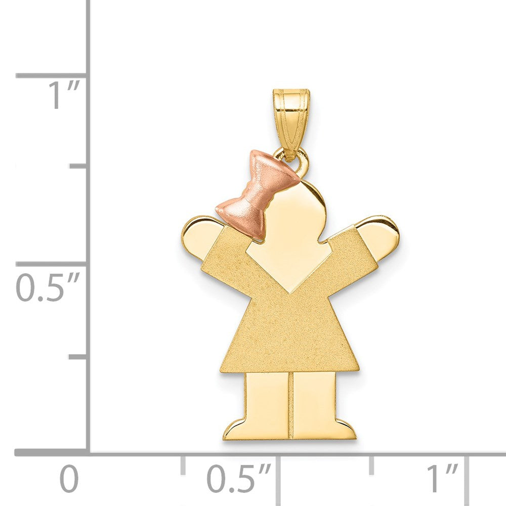 14K Two Tone Yellow and Rose Gold Small Girl on Left Engravable Charm Pendant Jewelry Gifts (Length 0.98" Width 0.59")