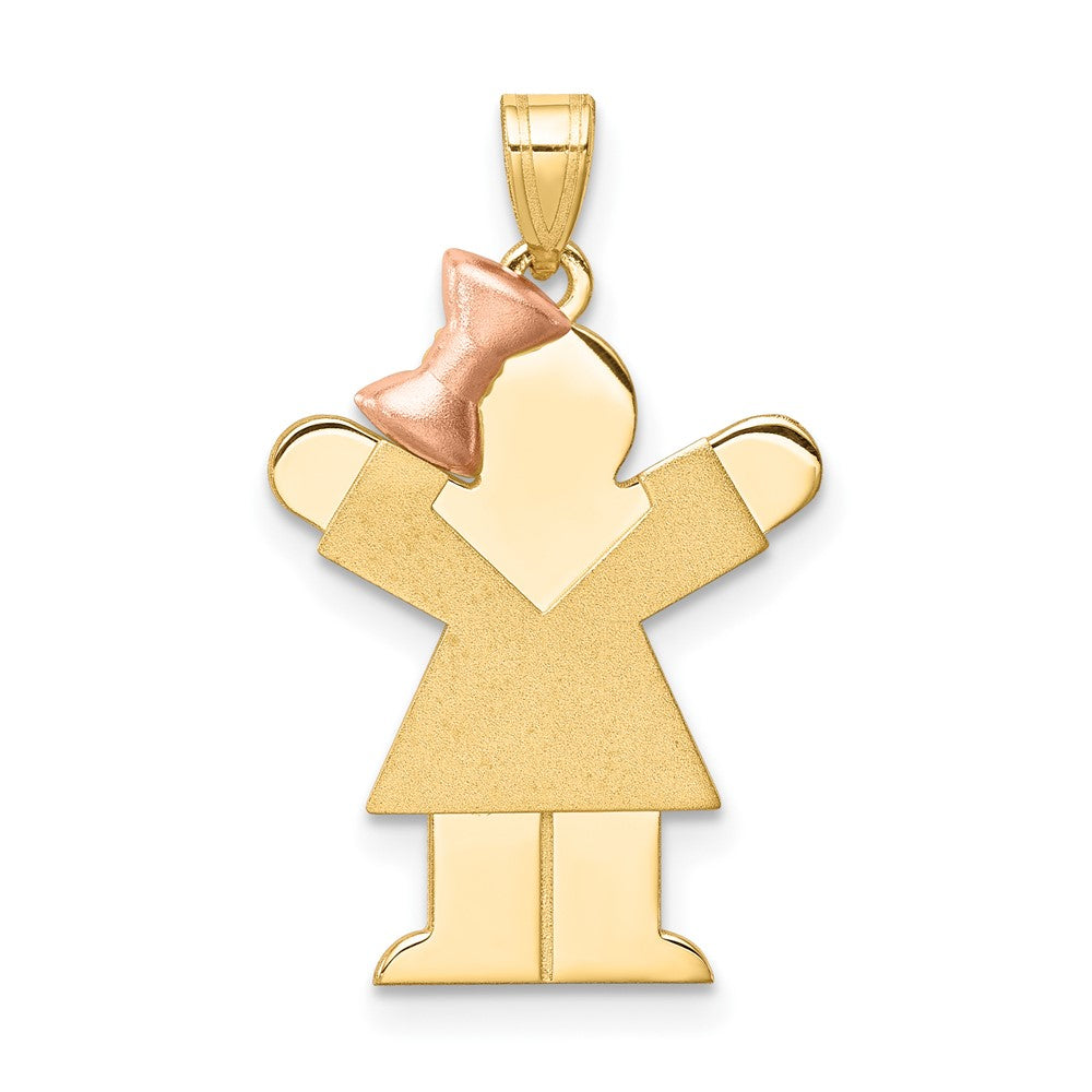14K Two Tone Yellow and Rose Gold Small Girl on Left Engravable Charm Pendant Jewelry Gifts (Length 0.98" Width 0.59")