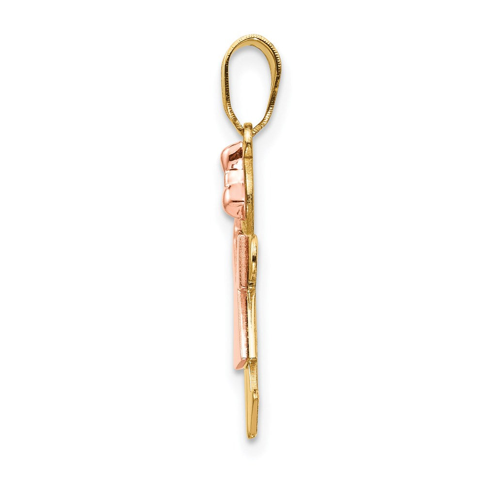 14K Two Tone Yellow and Rose Gold Small Girl on Right Engravable Charm Pendant Jewelry Gifts (Length 0.98" Width 0.59")
