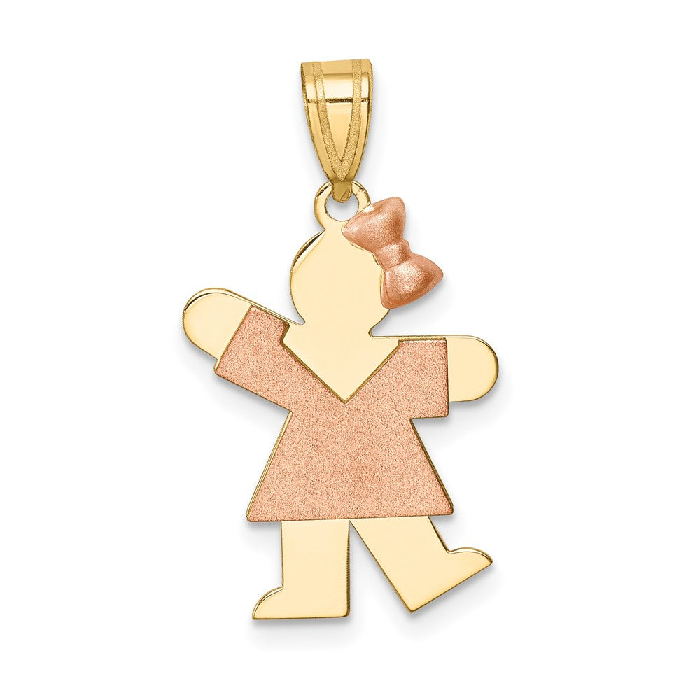 14K Two Tone Yellow and Rose Gold Small Girl with Bow on Right Engravable Charm Pendant Jewelry Gifts (Length 0.98" Width 0.59")
