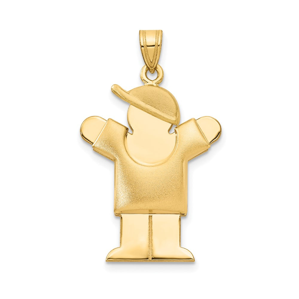 14k Yellow Gold Puffed Boy with Hat on Right Engravable Charm Pendant Jewelry Gifts (Length 1.17" Width 0.74")