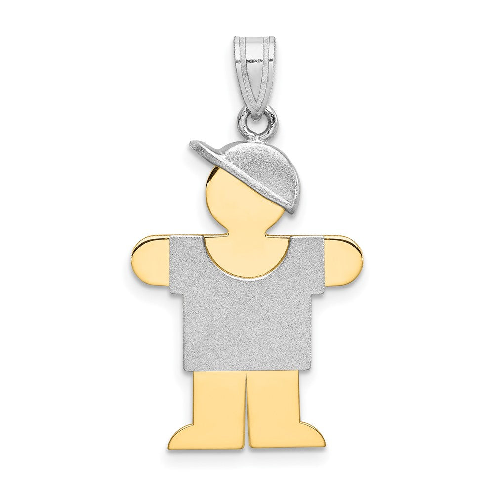 14k Two Tone Yellow and White Gold Large Boy with Hat on Right Engravable Charm Pendant Jewelry Gifts (Length 1.17" Width 0.78")