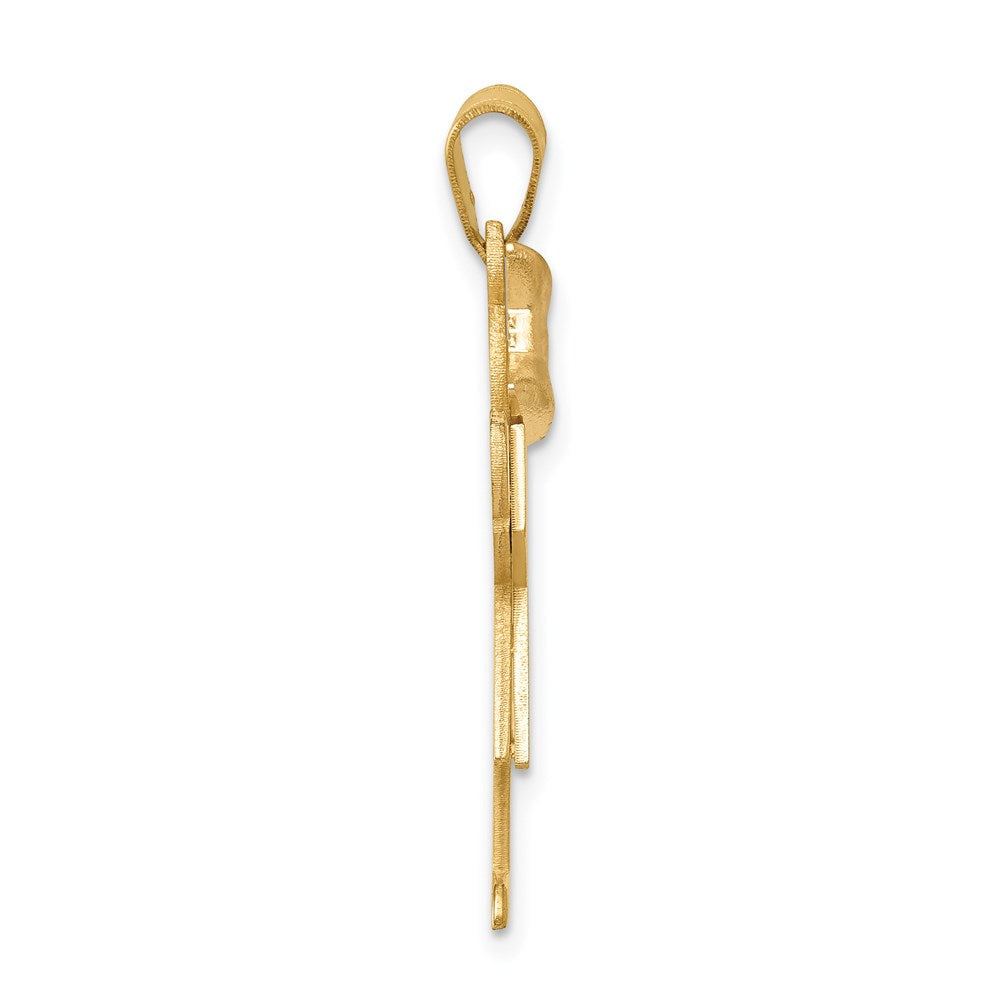 14K Two Tone Yellow and Rose Gold Large Girl with Bow on Left Engravable Charm Pendant Jewelry Gifts (Length 1.17" Width 0.78")