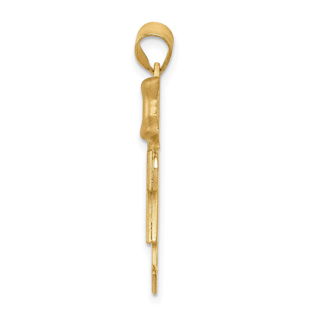 14K Two Tone Yellow and Rose Gold Large Girl with Bow on Right Engravable Charm Pendant Jewelry Gifts (Length 1.17" Width 0.78")