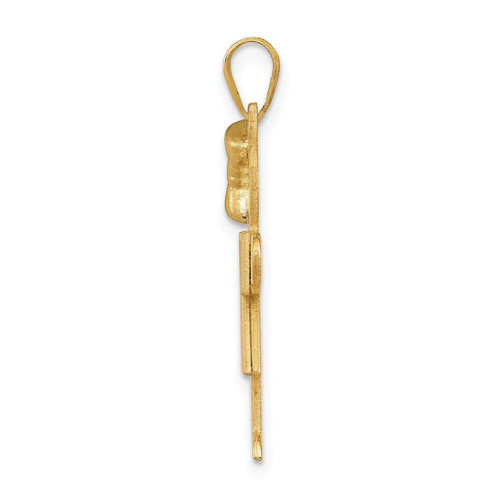 14k Yellow Gold Girl with Bow on Left Engravable Charm Pendant Jewelry Gifts (Length 1.17" Width 0.66")