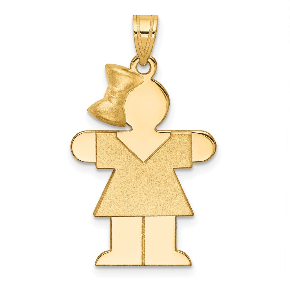 14k Yellow Gold Girl with Bow on Left Engravable Charm Pendant Jewelry Gifts (Length 1.17" Width 0.66")