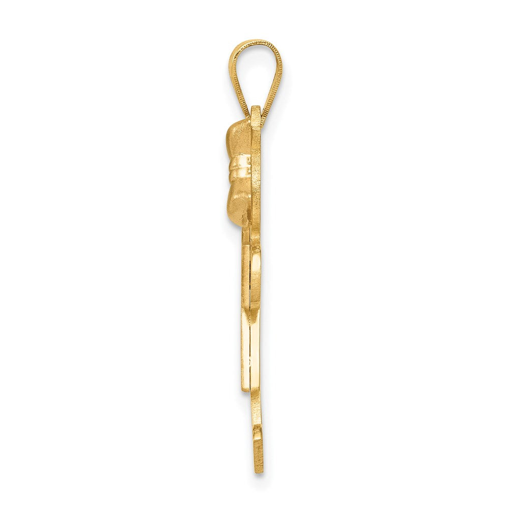 14K Two Tone Yellow and Rose Gold Large Girl with Bow on Right Engravable Charm Pendant Jewelry Gifts (Length 1.17" Width 0.7")