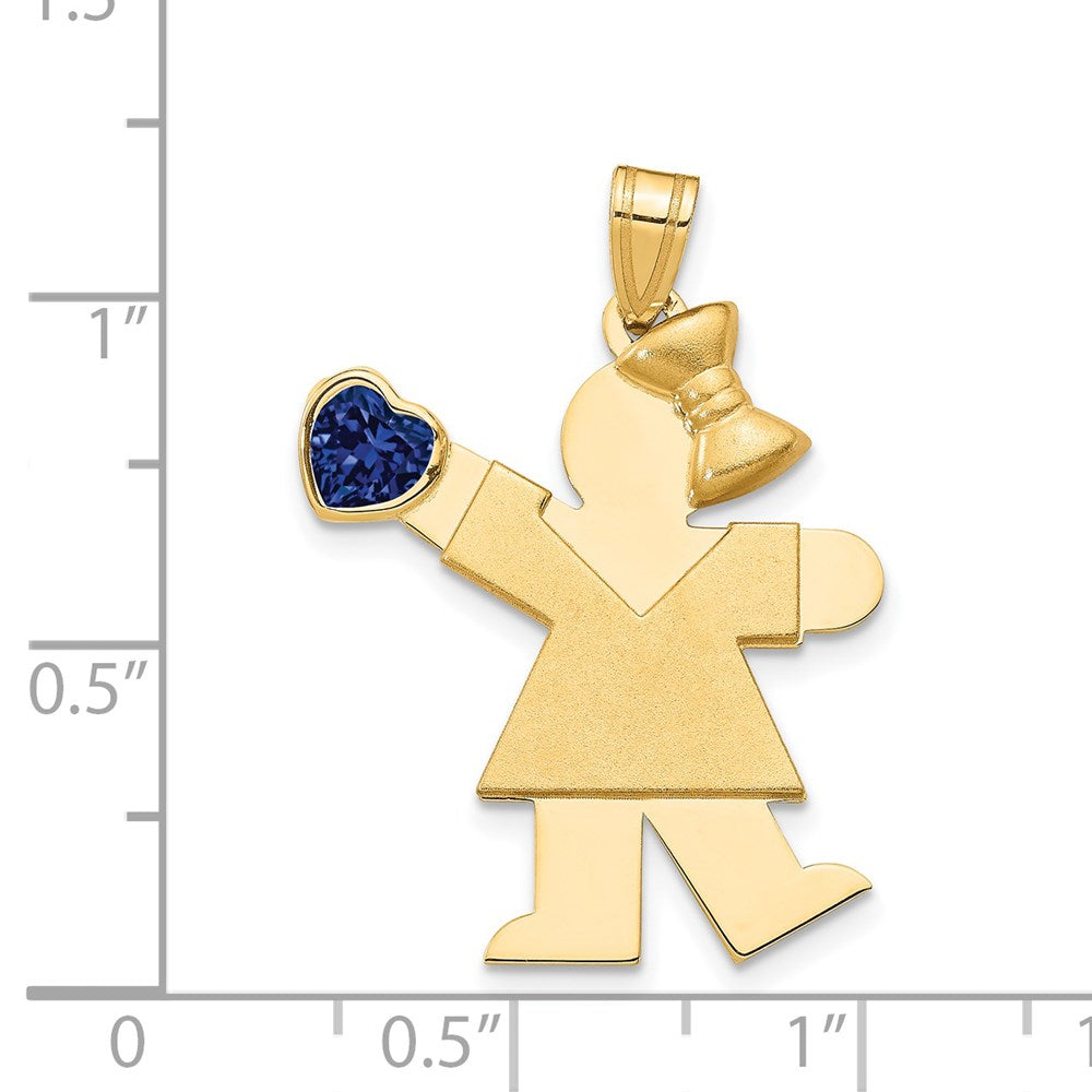 14k Yellow Gold Girl with CZ September Birthstone Engravable Charm Pendant Jewelry Gifts (Length 1.17" Width 0.82")