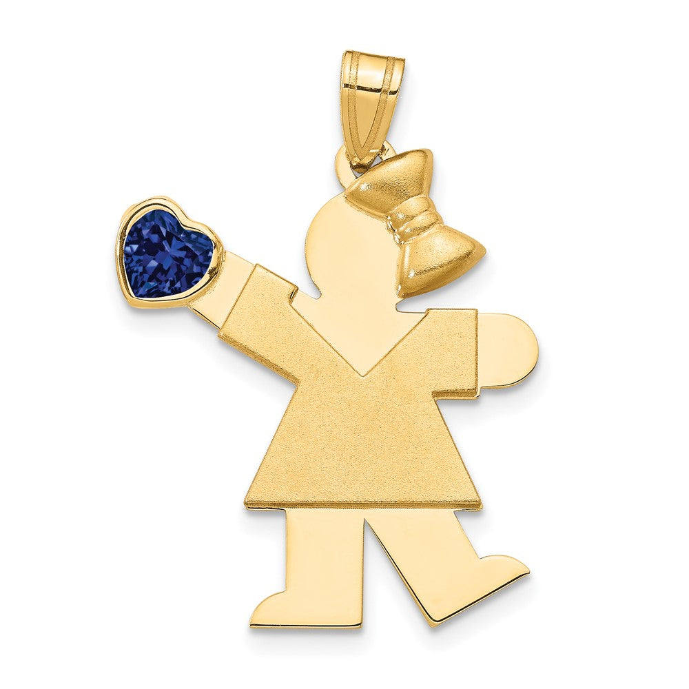 14k Yellow Gold Girl with CZ September Birthstone Engravable Charm Pendant Jewelry Gifts (Length 1.17" Width 0.82")