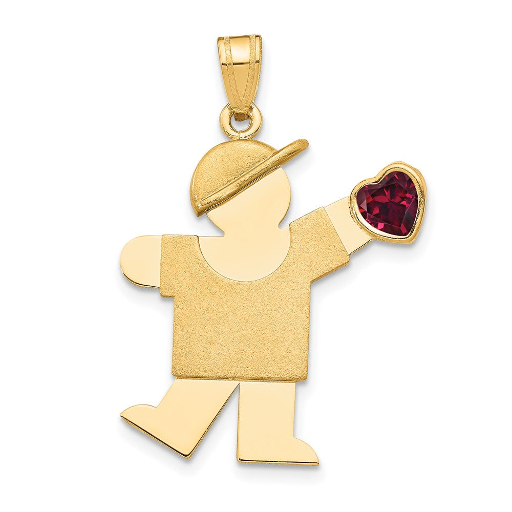 14k Yellow Gold Boy with CZ January Birthstone Engravable Charm Pendant Jewelry Gifts (Length 1.17" Width 0.86")