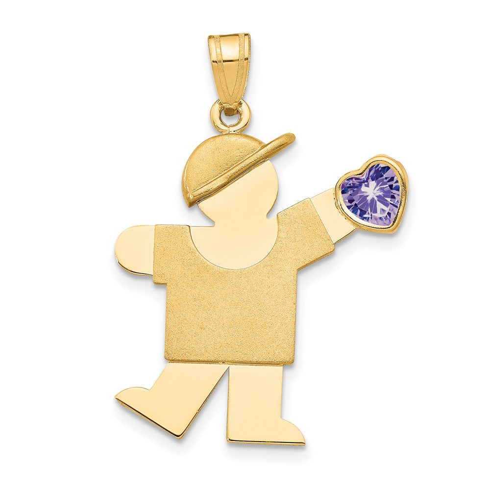 14k Yellow Gold Boy with CZ June Birthstone Engravable Charm Pendant Jewelry Gifts (Length 1.17" Width 0.86")