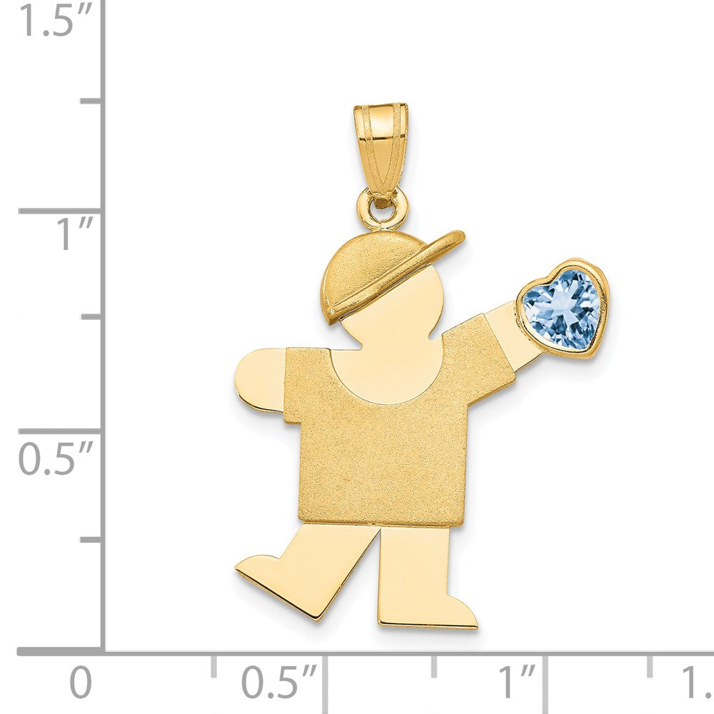 14k Yellow Gold Boy with CZ March Birthstone Engravable Charm Pendant Jewelry Gifts (Length 1.17" Width 0.86")
