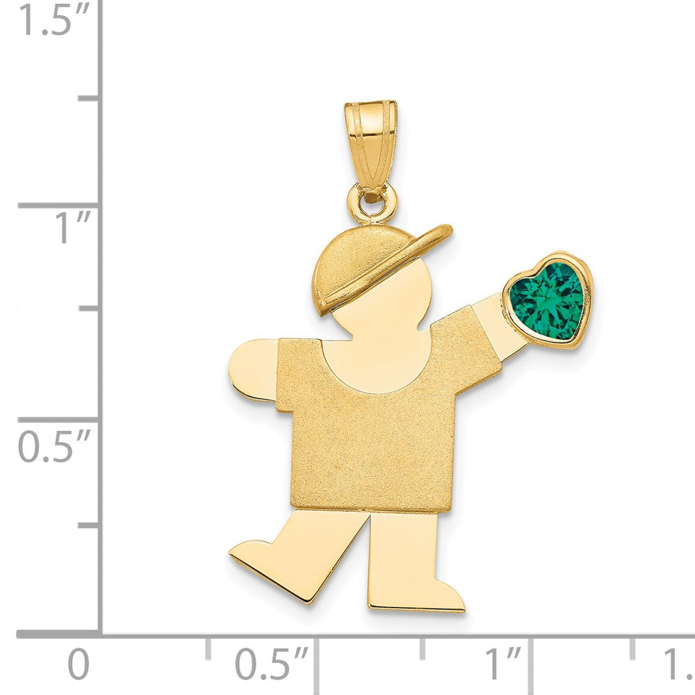 14k Yellow Gold Boy with CZ May Birthstone Engravable Charm Pendant Jewelry Gifts (Length 1.17" Width 0.86")