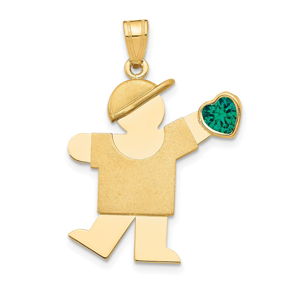 14k Yellow Gold Boy with CZ May Birthstone Engravable Charm Pendant Jewelry Gifts (Length 1.17" Width 0.86")