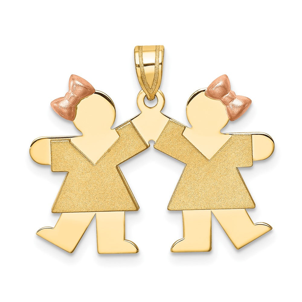 14K Two Tone Yellow and Rose Gold Small Double Girls Engravable Charm Pendant Jewelry Gifts (Length 0.98" Width 0.98")