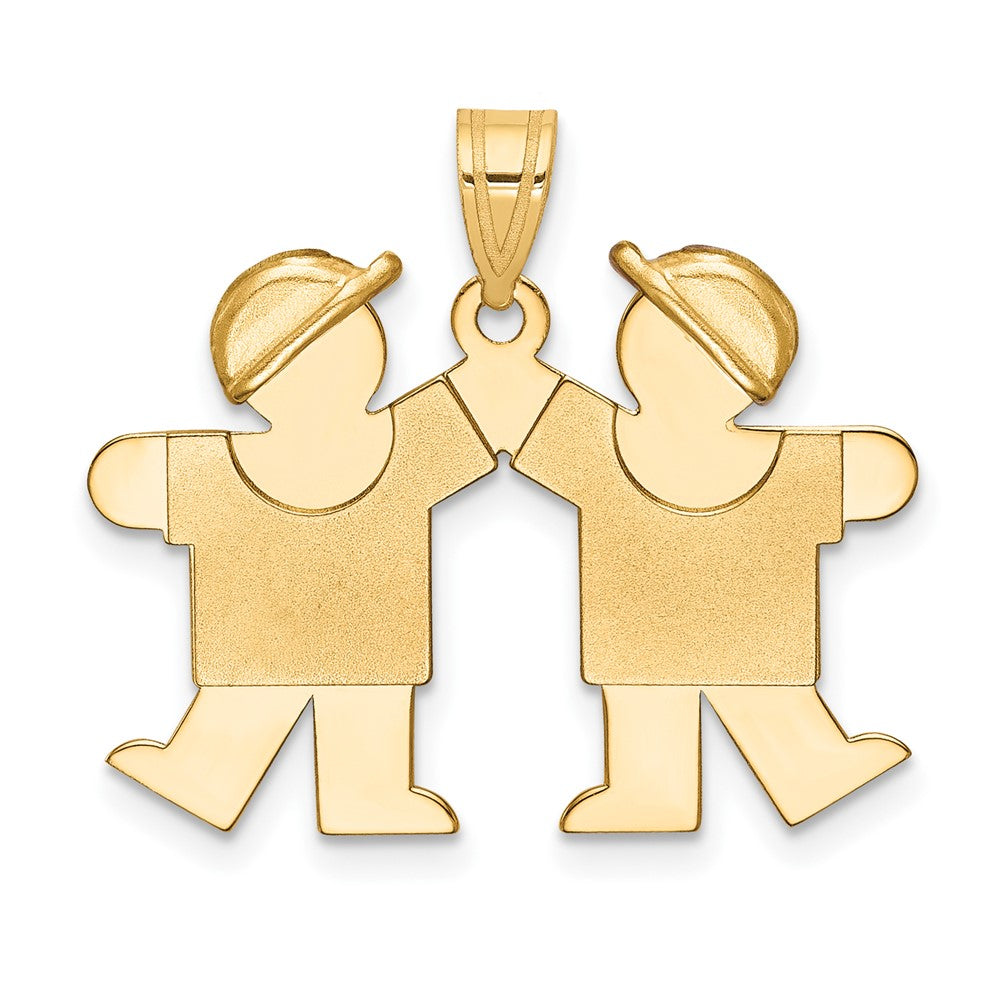 14k Yellow Gold Double Boys Engravable Charm Pendant Jewelry Gifts (Length 0.86" Width 0.98")