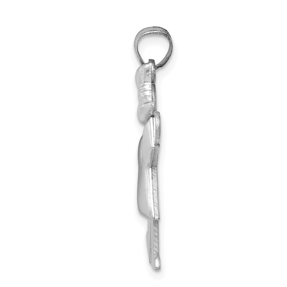 14k White Gold Puffed Girl with Bow on Right Engravable Charm Pendant Jewelry Gifts (Length 1.17" Width 0.78")