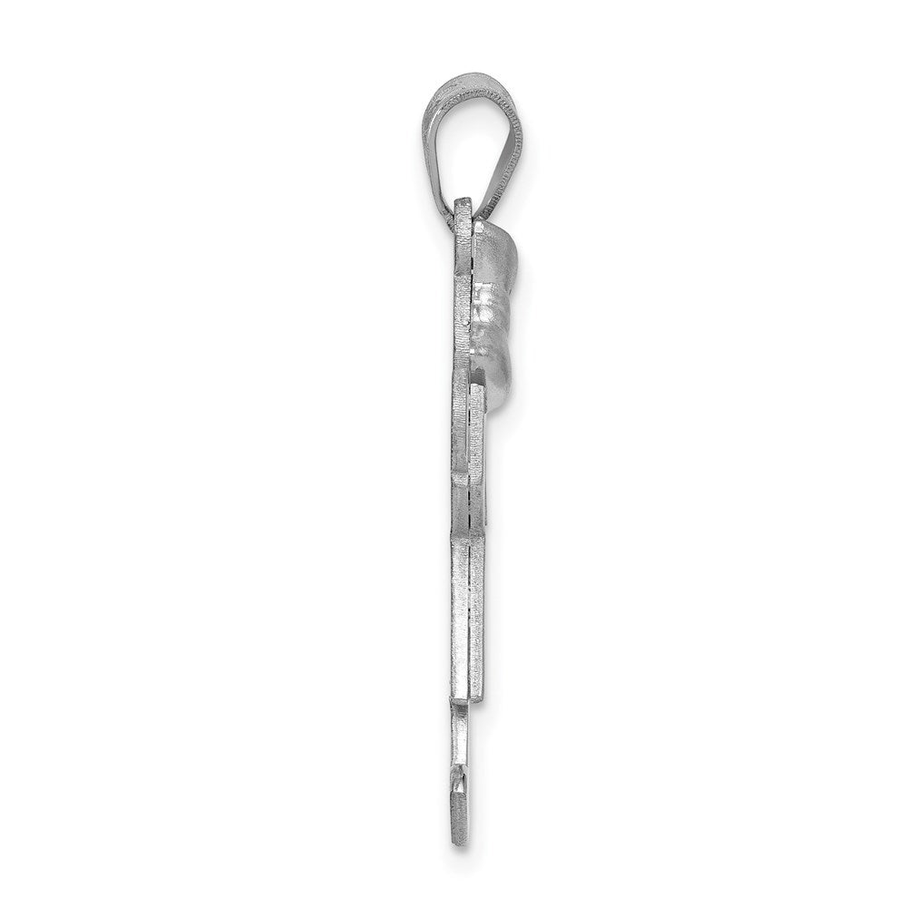 14k White Gold Medium Girl with Bow on Left Engravable Charm Pendant Jewelry Gifts (Length 1.17" Width 0.7")