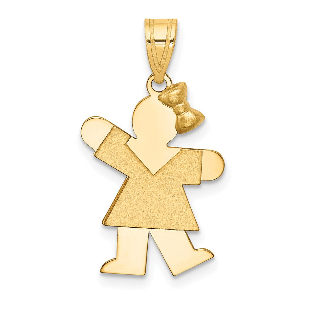 14k Yellow Gold Girl with Bow on Right Engravable Charm Pendant Jewelry Gifts (Length 0.94" Width 0.55")